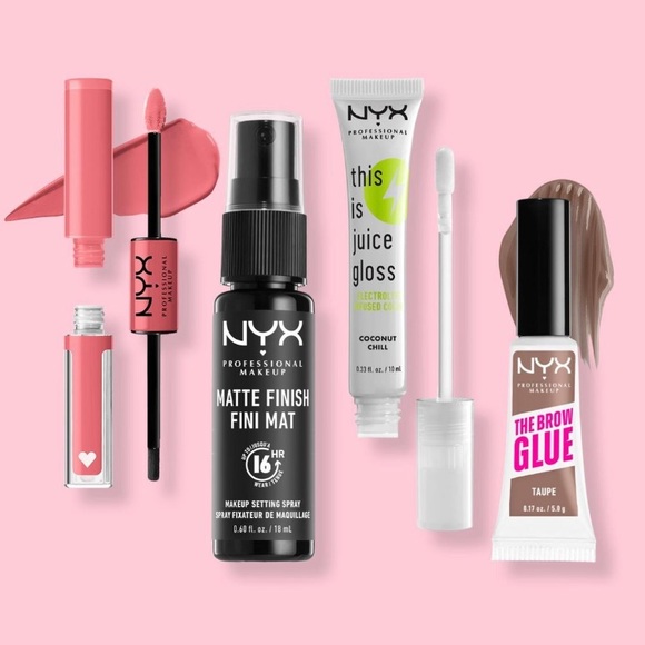 NYX Other - NYX bundle NWT setting spray, this is juice hydrating gloss, brow glue, lipstick